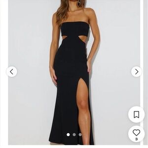 Hello Molly Black Strapless Bodycon Dress with Cut Out and Slit